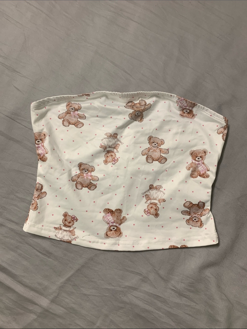 Teddy Bear Print Tube Top in White and Brown